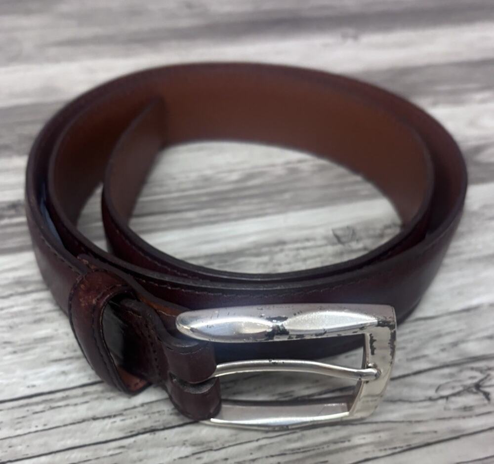 Brighton Mens Brown Leather Belt Size 34 Silver Buckle Genuine Leather USA